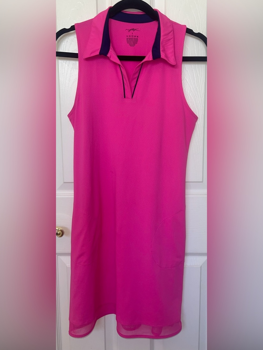 X GOTTEX HOT PINK Sleeveless Golf & Tennis Dress Sz S Navy Piping, Zip pockets